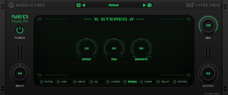 Stereo effect with stereo separation, L/R Offset and pan controls.